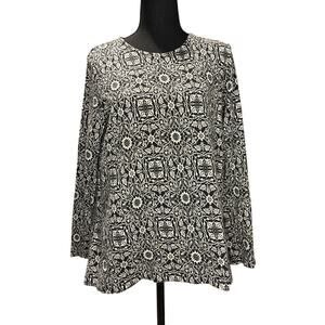 Women's J.Jill LS Geometric Floral Black & White Tunic, Size Small, EUC